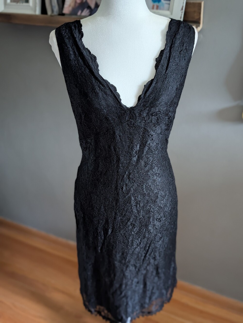 Vintage 90s CDC Black Lace V-Neck Sleeveless Dress Whimsigoth Vampy medium